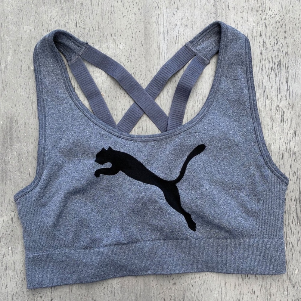 Puma Womens Seamless Sports Bra Grey Heather Crisscross Straps Size M